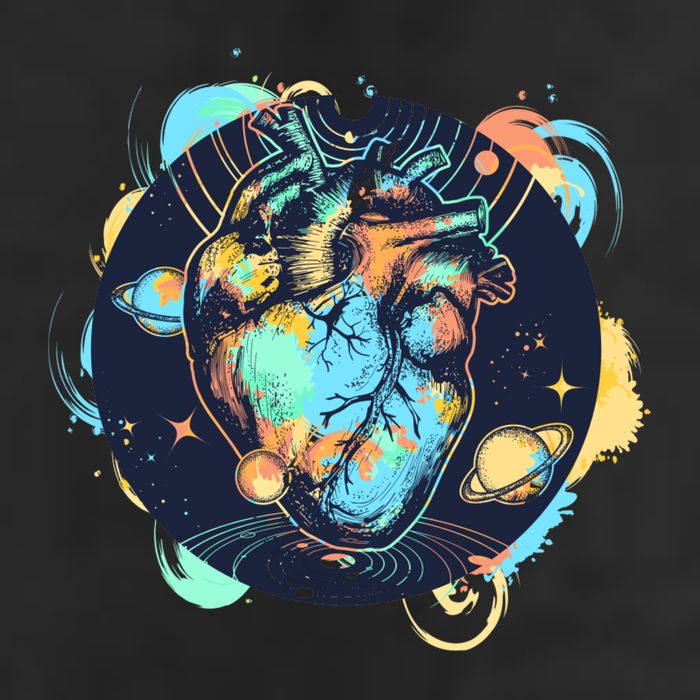 Anatomic Heart Among Galaxies and Planets Garment-Dyed Heavyweight T-Shirt