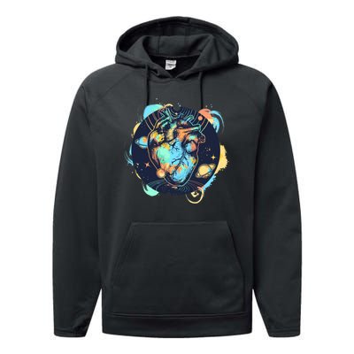 Anatomic Heart Among Galaxies and Planets Performance Fleece Hoodie