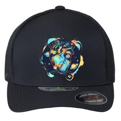 Anatomic Heart Among Galaxies and Planets Flexfit Unipanel Trucker Cap