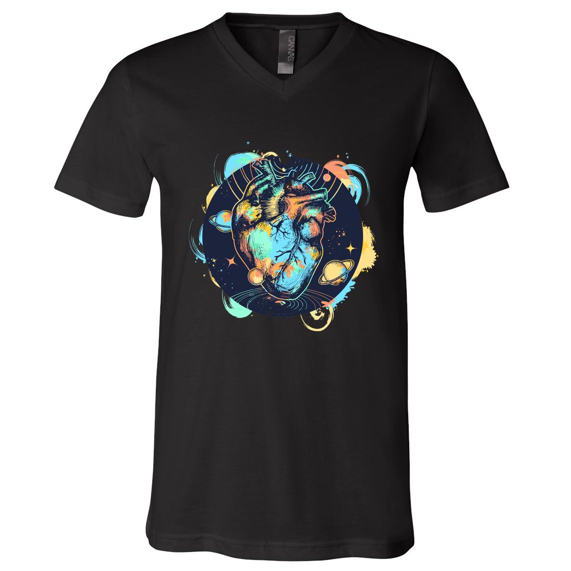 Anatomic Heart Among Galaxies and Planets V-Neck T-Shirt