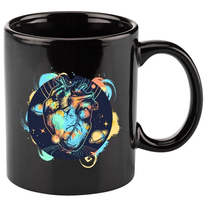 Anatomic Heart Among Galaxies and Planets 11oz C Handle Ceramic Mug