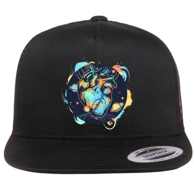 Anatomic Heart Among Galaxies and Planets Flat Bill Trucker Hat