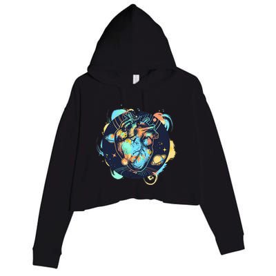 Anatomic Heart Among Galaxies and Planets Crop Fleece Hoodie
