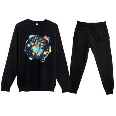 Anatomic Heart Among Galaxies and Planets Premium Crewneck Sweatsuit Set