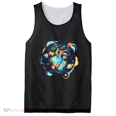 Anatomic Heart Among Galaxies and Planets Mesh Reversible Basketball Jersey Tank