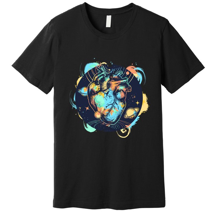 Anatomic Heart Among Galaxies and Planets Premium T-Shirt
