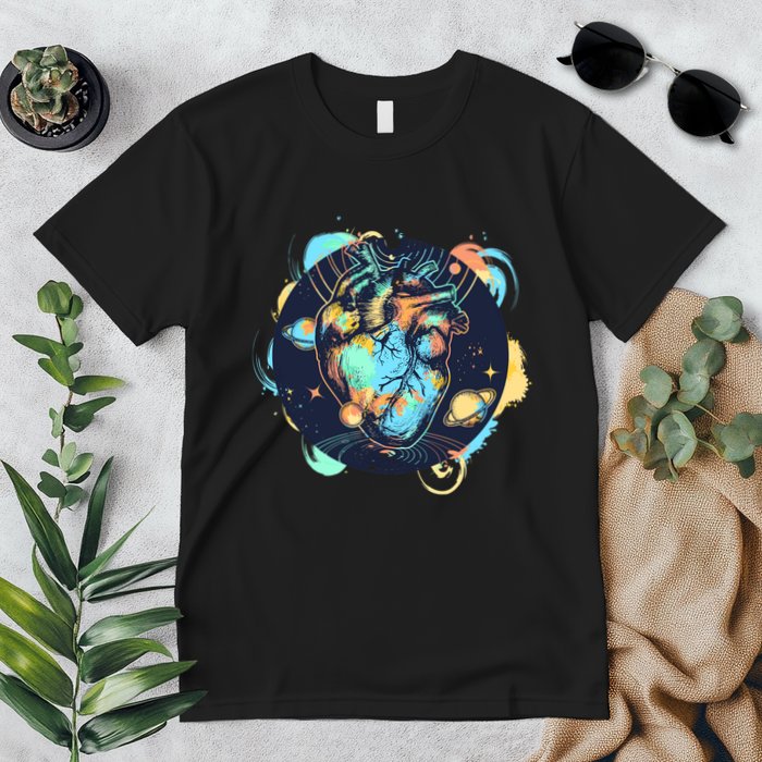 Anatomic Heart Among Galaxies and Planets Premium T-Shirt