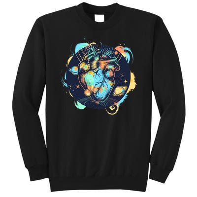 Anatomic Heart Among Galaxies and Planets Tall Sweatshirt