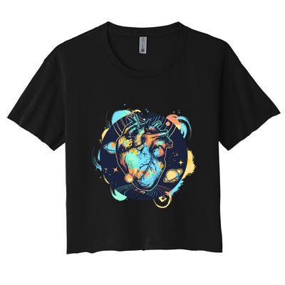 Anatomic Heart Among Galaxies and Planets Crop Top