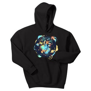 Anatomic Heart Among Galaxies and Planets Kids Hoodie