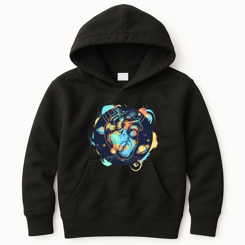 Anatomic Heart Among Galaxies and Planets Kids Hoodie