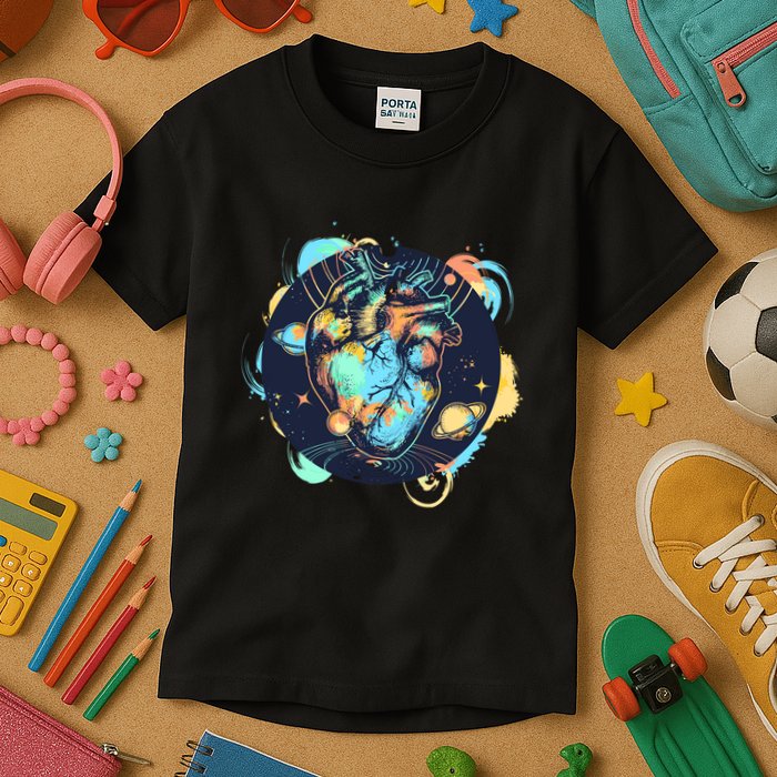 Anatomic Heart Among Galaxies and Planets Kids T-Shirt