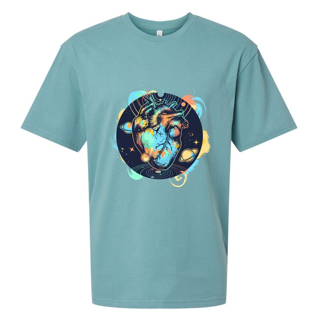 Anatomic Heart Among Galaxies and Planets Sueded Cloud Jersey T-Shirt