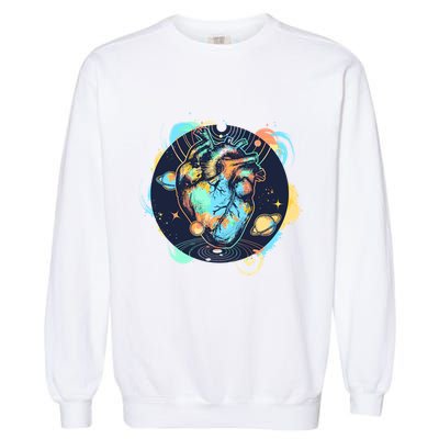Anatomic Heart Among Galaxies and Planets Garment-Dyed Sweatshirt