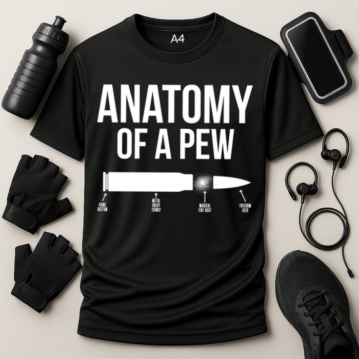 Anatomy Of A Pew Funny Bullet Pro Guns Cooling Performance Crew T-Shirt