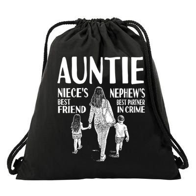Auntie Nieces Best Friend Nephews Best Partner In Crime Meaningful Gift Drawstring Bag