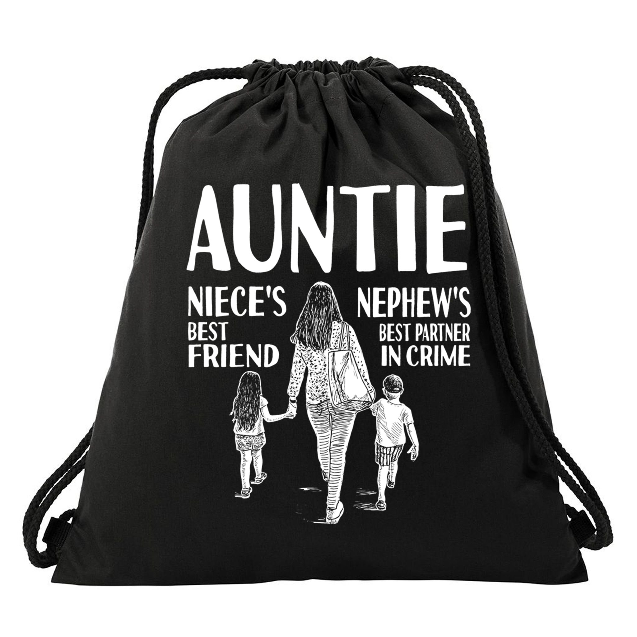 Auntie Nieces Best Friend Nephews Best Partner In Crime Meaningful Gift Drawstring Bag