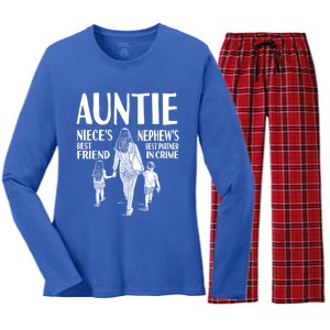 Auntie Nieces Best Friend Nephews Best Partner In Crime Meaningful Gift Women's Long Sleeve Flannel Pajama Set 