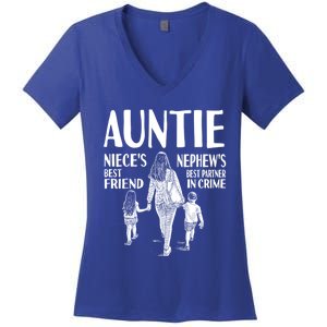 Auntie Nieces Best Friend Nephews Best Partner In Crime Meaningful Gift Women's V-Neck T-Shirt