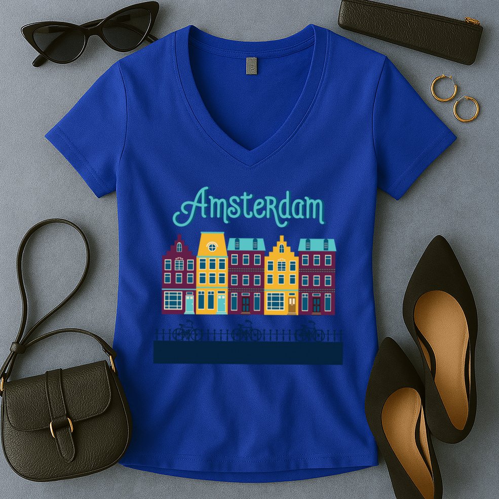 Amsterdam Netherlands Bicycle Europe Funny Gift Women's V-Neck T-Shirt