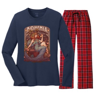 Art Nouveau Bohemia Women's Long Sleeve Flannel Pajama Set 