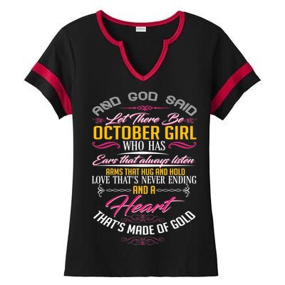 And God Said Let There Be October Girl Ladies Halftime Notch Neck Tee