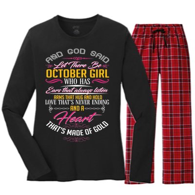 And God Said Let There Be October Girl Women's Long Sleeve Flannel Pajama Set 