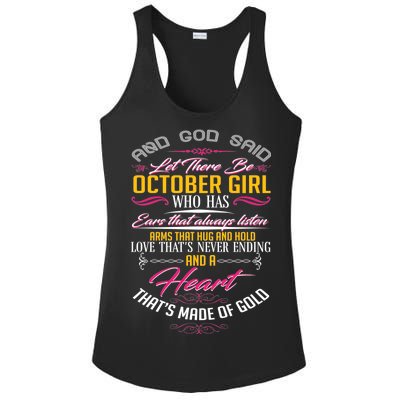 And God Said Let There Be October Girl Ladies PosiCharge Competitor Racerback Tank