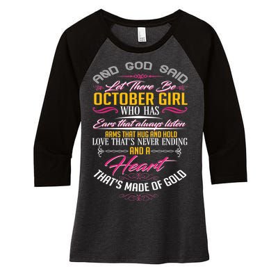 And God Said Let There Be October Girl Women's Tri-Blend 3/4-Sleeve Raglan Shirt