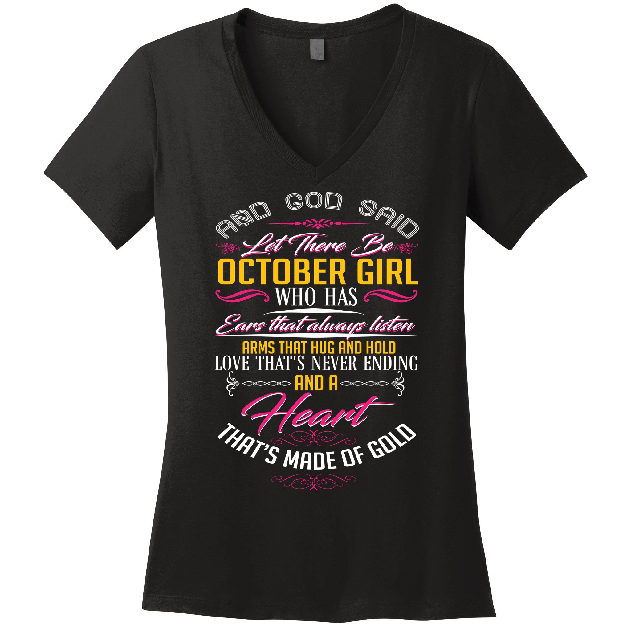 And God Said Let There Be October Girl Women's V-Neck T-Shirt