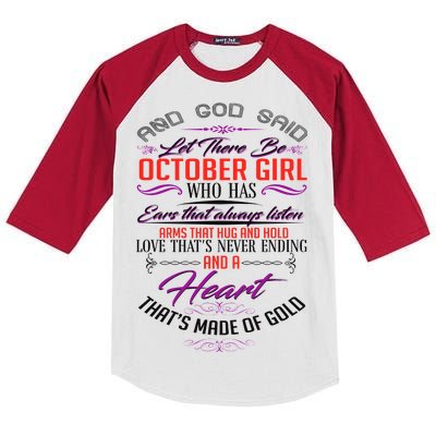 And God Said Let There Be October Girl Kids Colorblock Raglan Jersey