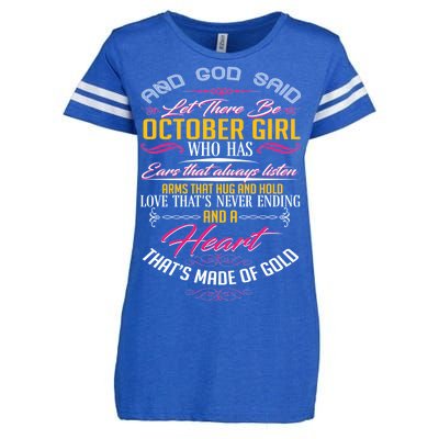 And God Said Let There Be October Girl Enza Ladies Jersey Football T-Shirt