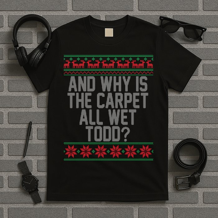 And Why Is The Carpet All Wet Todd? Ugly Christmas T-Shirt