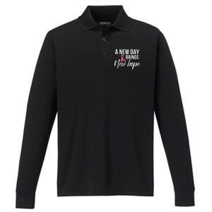 A New Day Brings New Hope Breast Cancer Awareness Performance Long Sleeve Polo