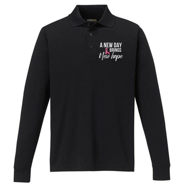 A New Day Brings New Hope Breast Cancer Awareness Performance Long Sleeve Polo