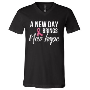 A New Day Brings New Hope Breast Cancer Awareness V-Neck T-Shirt