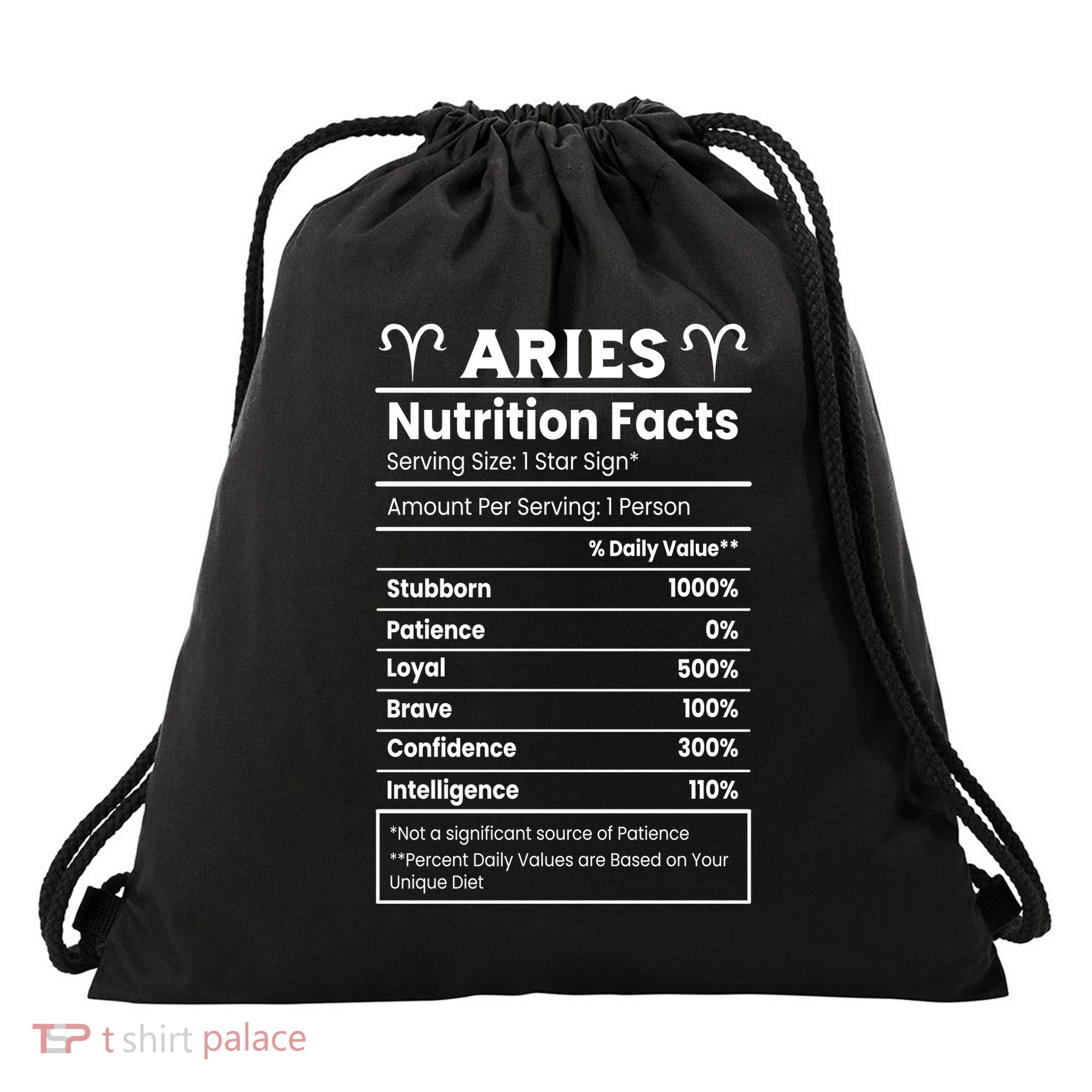 Aries Nutrition Facts Drawstring Bag