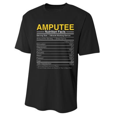 Amputee Nutrition Facts Funny Amputation Prosthetic Leg Performance Sprint T-Shirt