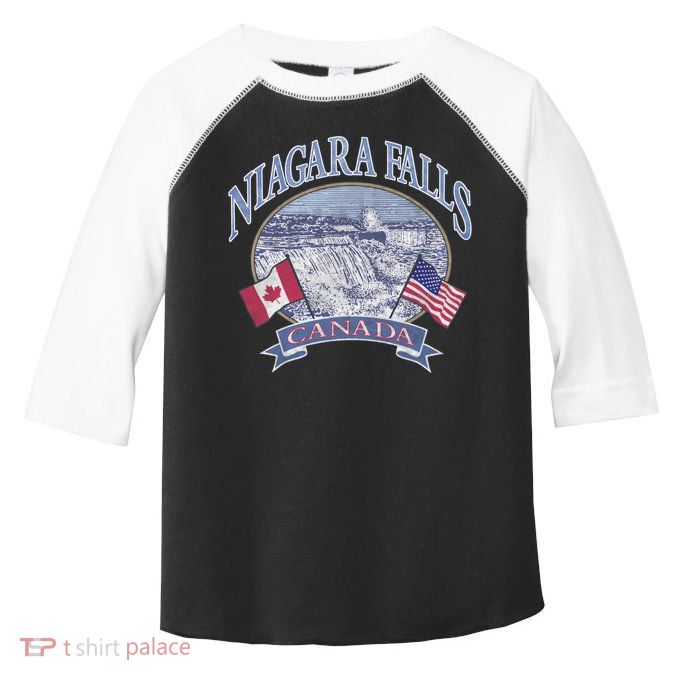 Americana Niagara Falls Scene Canada America Flags Gift Toddler Fine Jersey T-Shirt