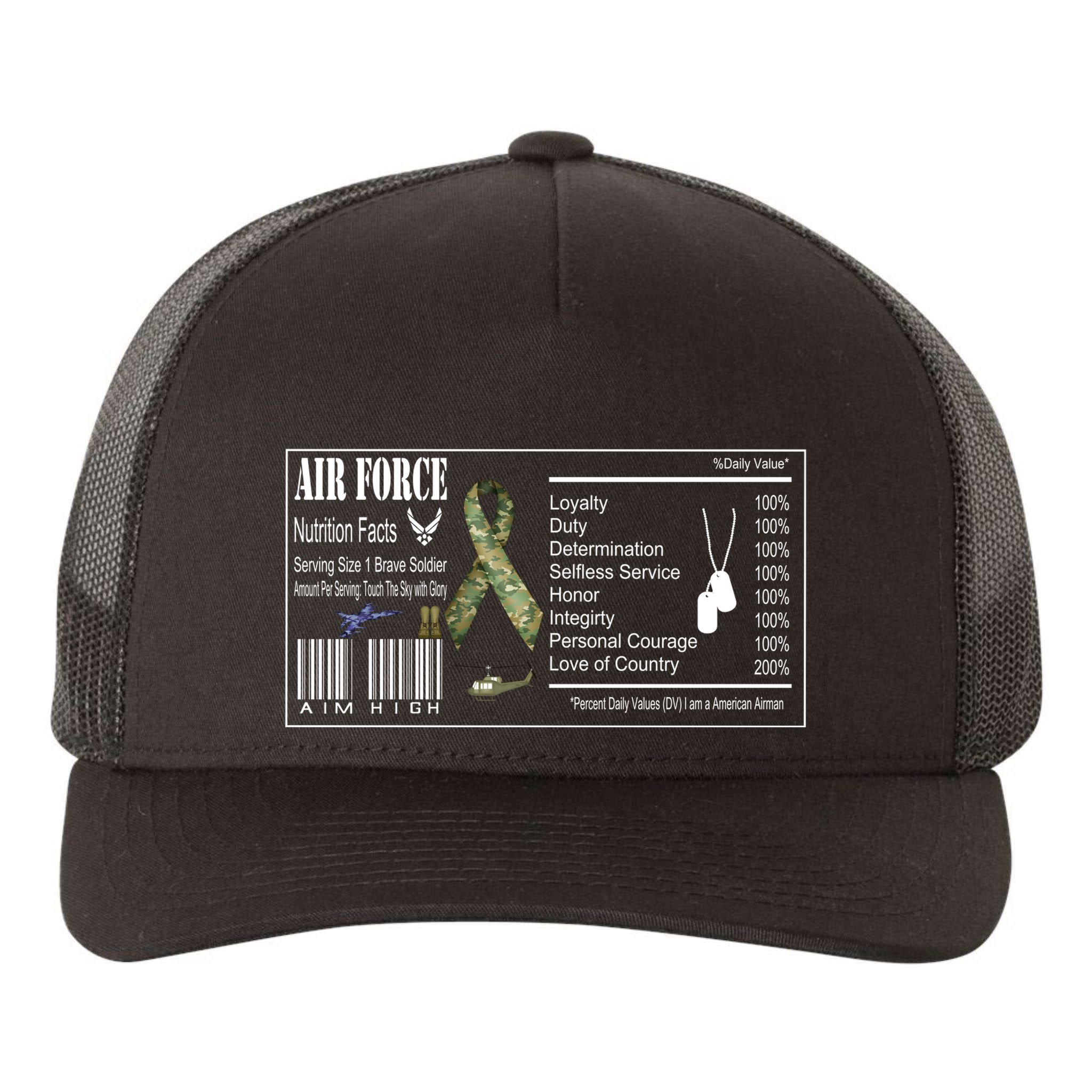 Airforce Nutrition Facts Serving Size 1 Brave Soldier Yupoong Adult 5-Panel Trucker Hat