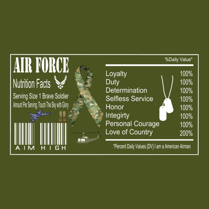 Airforce Nutrition Facts Serving Size 1 Brave Soldier Premium T-Shirt