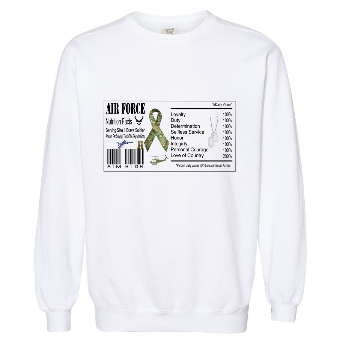Airforce Nutrition Facts Serving Size 1 Brave Soldier Garment-Dyed Sweatshirt