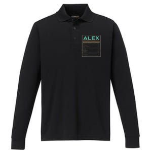 Alex Nutrition Facts Funny Personalized Name Performance Long Sleeve Polo