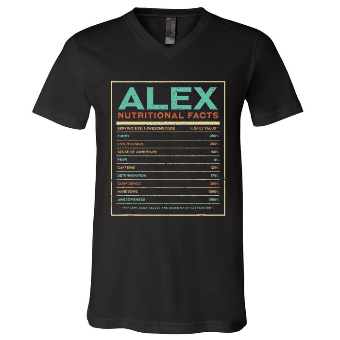 Alex Nutrition Facts Funny Personalized Name V-Neck T-Shirt