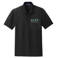 Alex Nutrition Facts Funny Personalized Name Dry Zone Grid Polo