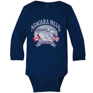 Americana Niagara Falls Scene Canada America Flags Gift Baby Long Sleeve Bodysuit