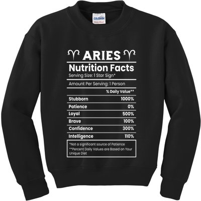 Aries Nutrition Facts Zodiac Sign Kids Sweatshirt