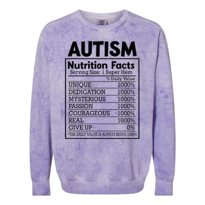 Autism Nutrition Facts Autistic Pride Autism Awareness Colorblast Crewneck Sweatshirt