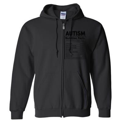 Autism Nutrition Facts Autistic Pride Autism Awareness Full Zip Hoodie