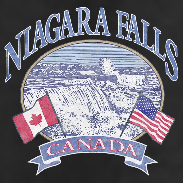 Americana Niagara Falls Scene Canada America Flags 7 Panel Mesh Trucker Snapback Hat